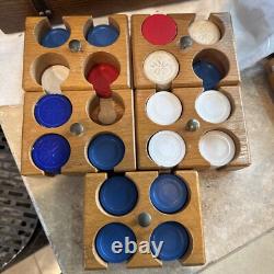 Antique Poker Chip Set Pressed Paper/ Plastic Chips Wooden Caddy & Wood Box