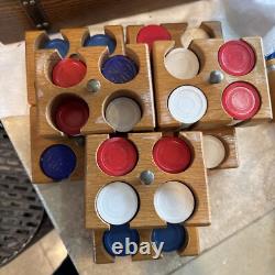 Antique Poker Chip Set Pressed Paper/ Plastic Chips Wooden Caddy & Wood Box