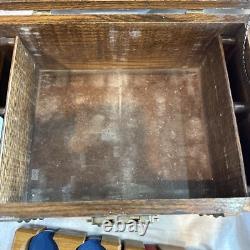 Antique Poker Chip Set Pressed Paper/ Plastic Chips Wooden Caddy & Wood Box
