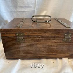 Antique Poker Chip Set Pressed Paper/ Plastic Chips Wooden Caddy & Wood Box
