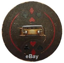 Antique Poker Chip Set Wooden Carousel Holder Caddy withLid Swastika 4 Leaf Clover