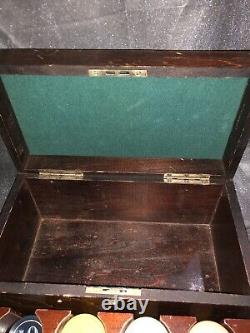 Antique Poker Chip Set in Hardwood Box (165) Bakelite Chips + Extra Set Of Chips