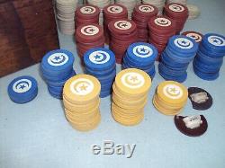 Antique Poker Chips Set THE REPUBLICAN CLUB Roosevelt McKinley Dealers Buttons