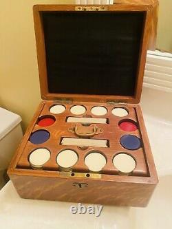 Antique Poker Game Set in Original Oak Wood Case