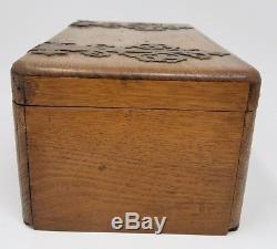 Antique Poker Set with Oak Box Clay Chips Linen Cards Pat 1906 -Sealed 11 12 Spots