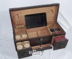 Antique Set Of 298 vintage Clay Poker Chips with Wooden chest Box Game set