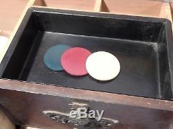 Antique Set Of 298 vintage Clay Poker Chips with Wooden chest Box Game set
