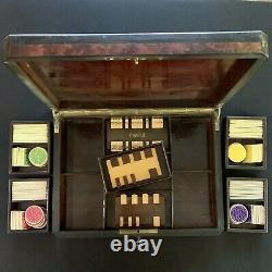 Antique Set of 160 BONE Bovine GAME COUNTERS in BEAUTIFUL Locking WOODEN BOX