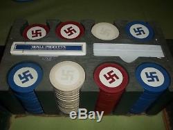 Antique Swastika Poker Chip Set with Leather Case