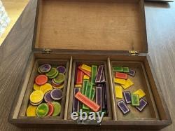 Antique Vintage Bone Gaming Poker Chip Set in Wood Box