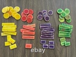 Antique Vintage Bone Gaming Poker Chip Set in Wood Box