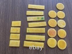 Antique Vintage Bone Gaming Poker Chip Set in Wood Box