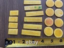 Antique Vintage Bone Gaming Poker Chip Set in Wood Box
