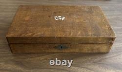 Antique Vintage Bone Gaming Poker Chip Set in Wood Box