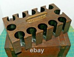 Antique Vintage Clay Poker Chip Set In Original Oak Wooden Box Brass Handle