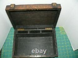 Antique Vintage Clay Poker Chip Set In Original Oak Wooden Box Brass Handle