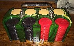 Antique Vintage Marble Catalin Bakelite Poker Chips Set Caddy Gambling/Game/Toy