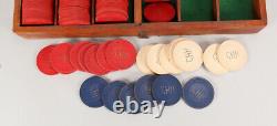 Antique Vintage Poker Chip set with Caddy and Lock Storage Box WWI