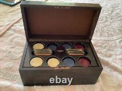 Antique Vintage Poker Chips Set in Wooden Box Poker playing cards Chips wood Box