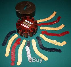 Antique Vintage Set of 300+ Clay Dragon Poker Chips with Hardwood Case
