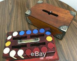 Antique Vintage Wooden Poker Set Case 375 Vintage Poker Chips OLD