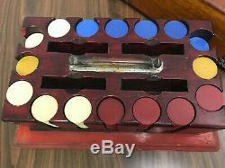 Antique Vintage Wooden Poker Set Case 375 Vintage Poker Chips OLD