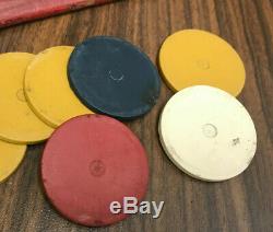 Antique Vintage Wooden Poker Set Case 375 Vintage Poker Chips OLD