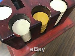 Antique Vintage Wooden Poker Set Case 375 Vintage Poker Chips OLD