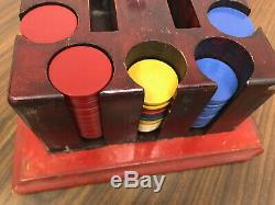 Antique Vintage Wooden Poker Set Case 375 Vintage Poker Chips OLD