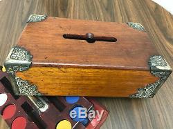 Antique Vintage Wooden Poker Set Case 375 Vintage Poker Chips OLD