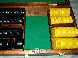 Antique Vintage set of 560 Clay Poker Chips Old Gambling With Case