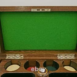 Antique Wood Box Case Card Poker Chip Set