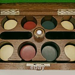 Antique Wood Box Case Card Poker Chip Set