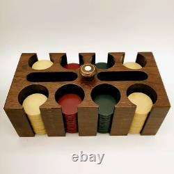 Antique Wood Box Case Card Poker Chip Set