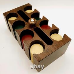 Antique Wood Box Case Card Poker Chip Set