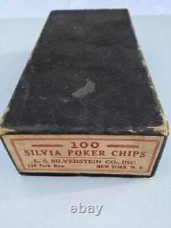 Antique Wood Embossed Silvia Poker Chip Set LS Silverstein Co NY Rare Set/Brand