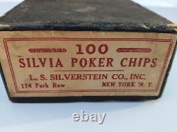 Antique Wood Embossed Silvia Poker Chip Set LS Silverstein Co NY Rare Set/Brand