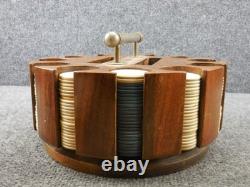 Antique Wood Turnstyle Holder with Leather Cover Clay Poker Chip Set 260+ Chips