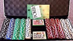 Antique Year 1950 Poker Chips Casino Set Vintage Case Chip with Poker Game Book