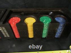 Antique bakelite poker chip BLAX #630 set with wood case box/rack & 192ish chips