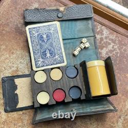 Antique c1900 Travelling Mini Poker Chip and Mini Dice Set Bicycle Playing Cards Antique c1900 Travelling Mini Poker Chip and Mini Dice Set Bicycle Playing Cards