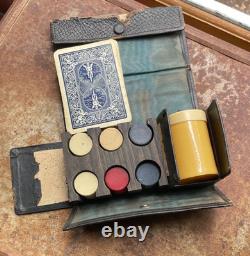 Antique c1900 Travelling Mini Poker Chip and Mini Dice Set Bicycle Playing Cards Antique c1900 Travelling Mini Poker Chip and Mini Dice Set Bicycle Playing Cards