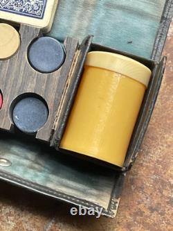 Antique c1900 Travelling Mini Poker Chip and Mini Dice Set Bicycle Playing Cards Antique c1900 Travelling Mini Poker Chip and Mini Dice Set Bicycle Playing Cards