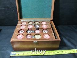 Antique clay poker chip set with wood case & racks & 360ish chips