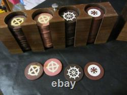 Antique clay poker chip set with wood case & racks & 360ish chips