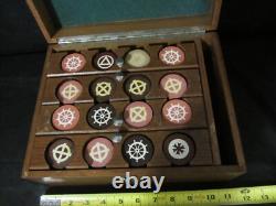 Antique clay poker chip set with wood case & racks & 360ish chips