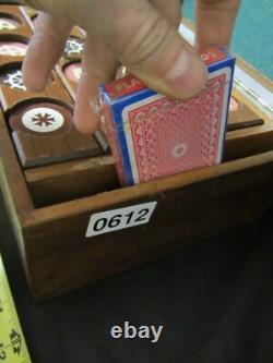 Antique clay poker chip set with wood case & racks & 360ish chips