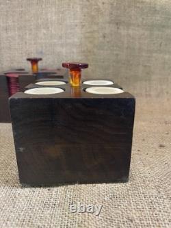 Antique clay poker chip set wood case & racks with bakelite knobs & 360ish chips Antique clay poker chip set wood case & racks with bakelite knobs & 360ish chips