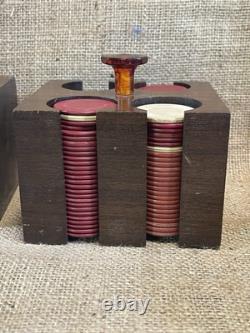 Antique clay poker chip set wood case & racks with bakelite knobs & 360ish chips Antique clay poker chip set wood case & racks with bakelite knobs & 360ish chips