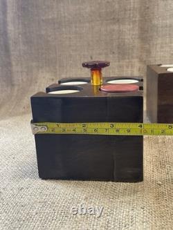 Antique clay poker chip set wood case & racks with bakelite knobs & 360ish chips Antique clay poker chip set wood case & racks with bakelite knobs & 360ish chips